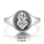 Sterling Silver Flaming Sacred Heart Adjustable Ring