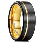 Men's 8mm Black Tungsten Wedding Ring with Gold Groove