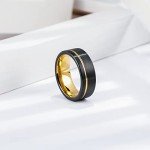 Men's 8mm Black Tungsten Wedding Ring with Gold Groove