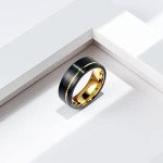 Men's 8mm Black Tungsten Wedding Ring with Gold Groove