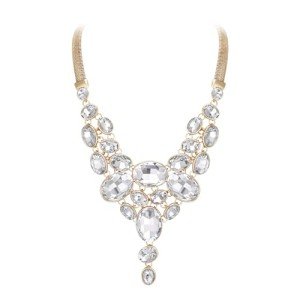 Gold-Tone Art Deco Chunky Rhinestone Bib Necklace