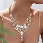 Gold-Tone Art Deco Chunky Rhinestone Bib Necklace