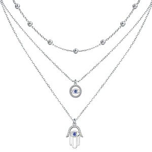 Sterling Silver Triple Layered Evil Eye Necklace