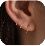 Gold Plated 925 Sterling Silver Mini Hoop Earrings Set