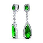 Emerald Green Teardrop Dangle Clip-On Earrings