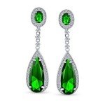 Emerald Green Teardrop Dangle Clip-On Earrings