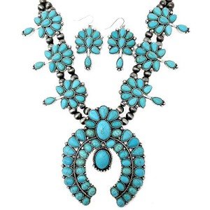 Bold Turquoise Western Squash Blossom Jewelry Set