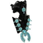 Bold Turquoise Western Squash Blossom Jewelry Set