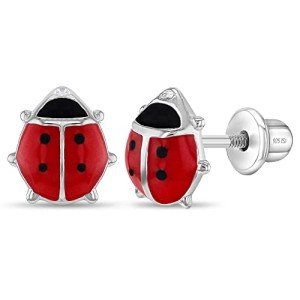 Red Ladybug Sterling Silver Stud Earrings for Kids