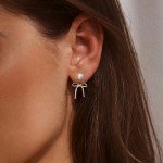 Trendy Silver Bow Pearl Earrings for Women