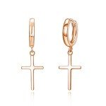 Rose Gold Plated Sterling Silver Cross Hoop Earrings