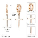 Rose Gold Plated Sterling Silver Cross Hoop Earrings