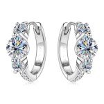 Three Stone Moissanite Sterling Silver Hoop Earrings
