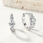 Three Stone Moissanite Sterling Silver Hoop Earrings
