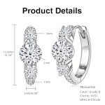 Three Stone Moissanite Sterling Silver Hoop Earrings