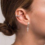 Sterling Silver Cross Huggie Hoop Earrings