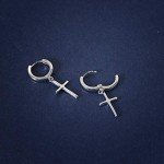 Sterling Silver Cross Huggie Hoop Earrings