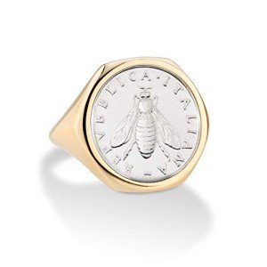 Miabella Italian 2-Lira Bee Coin Signet Ring