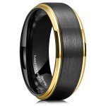 Men's 8mm Black Tungsten Gold Plated Wedding Band