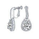Vintage Drop Teardrop Halo CZ Dangle Earrings