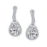 Vintage Drop Teardrop Halo CZ Dangle Earrings