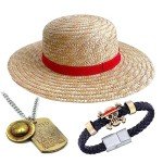 Luffy Straw Hat & Jewelry Set - 3 Pieces