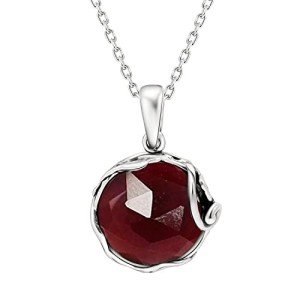 925 Sterling Silver Red Garnet Pendant Necklace