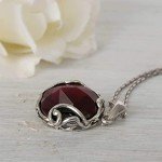 925 Sterling Silver Red Garnet Pendant Necklace