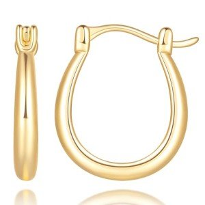 14K Gold U-Shaped Small Hoop Earrings for Women