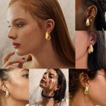 Gold Teardrop and Chunky Hoop Earrings Set