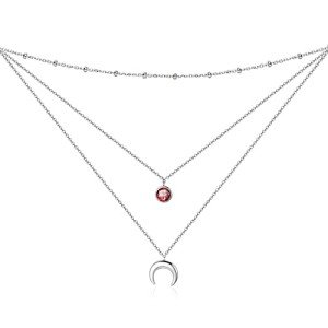 Crescent Moon Layered Necklace with Birthstone