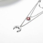 Crescent Moon Layered Necklace with Birthstone