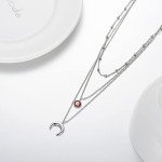 Crescent Moon Layered Necklace with Birthstone