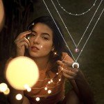 Crescent Moon Layered Necklace with Birthstone