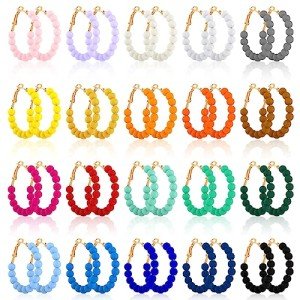 20 Pairs Bohemian Beaded Hoop Earrings for Women