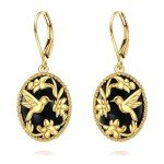 Sterling Silver Hummingbird Dangle Earrings with Onyx