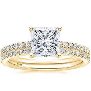 Elegant 2CT Sterling Silver Princess Cut Bridal Ring Set
