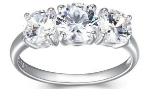 Sterling Silver Three Stone Engagement Ring Size 7