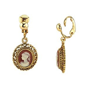 Dark Carnelian Cameo Heart Frame Clip-On Earrings