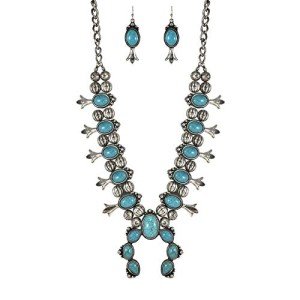 Turquoise Squash Blossom Statement Necklace and Earrings