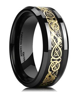 Men's Black Tungsten Dragon Wedding Band, 8mm