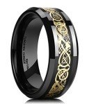 Men's Black Tungsten Dragon Wedding Band, 8mm