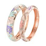 Vintage Enamel Rhinestone Flower Gold Cuff Bracelet