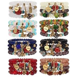 8 Pack Bohemian Beaded Charm Bracelets for Women
