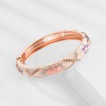 Vintage Enamel Rhinestone Flower Gold Cuff Bracelet