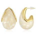 Beige Acrylic Teardrop Earrings with Gold Plating