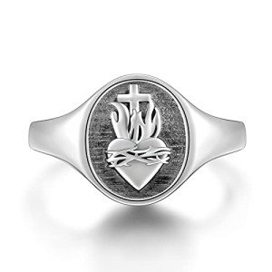 Adjustable S925 Sterling Silver Flaming Heart Ring