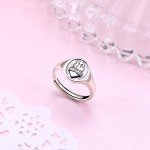 Adjustable S925 Sterling Silver Flaming Heart Ring