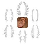 6 Pairs Silver Ear Cuffs and Crawler Earrings