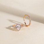 Rose Gold Teardrop Sterling Silver Bridal Ring Set